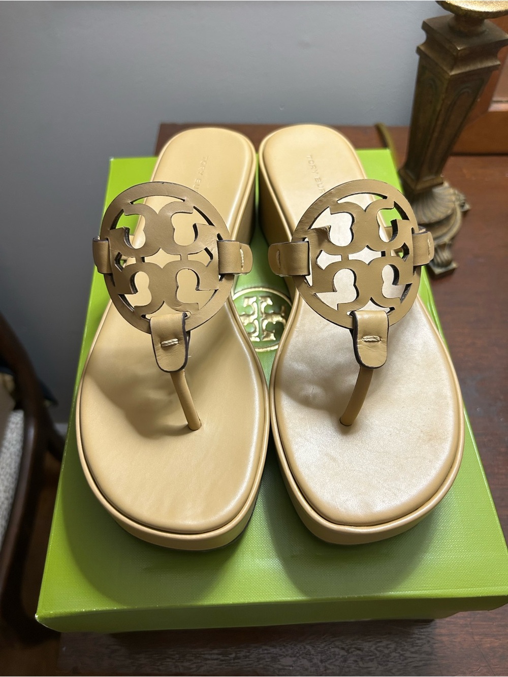 Tory Burch Gingerbread Logo Wedge Sandals
